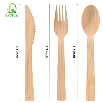 Disposable Bamboo Cutlery Set Wholesale QL Eco-Friendly Bamboo Spoon | Fork | Knife 170mm