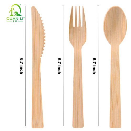 Disposable Bamboo Cutlery Set Wholesale QL Eco-Friendly Bamboo Spoon | Fork | Knife 170mm