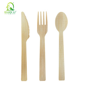 QL 14cm Bamboo Cutlery Set Wholesale | Disposable Bamboo Spoon Fork Knife Kit