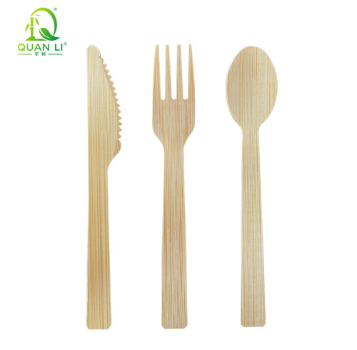 QL 14cm Bamboo Cutlery Set Wholesale | Disposable Bamboo Spoon Fork Knife Kit