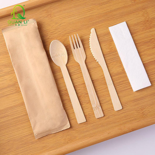 QL 14cm Bamboo Cutlery Set Wholesale | Disposable Bamboo Spoon Fork Knife Kit