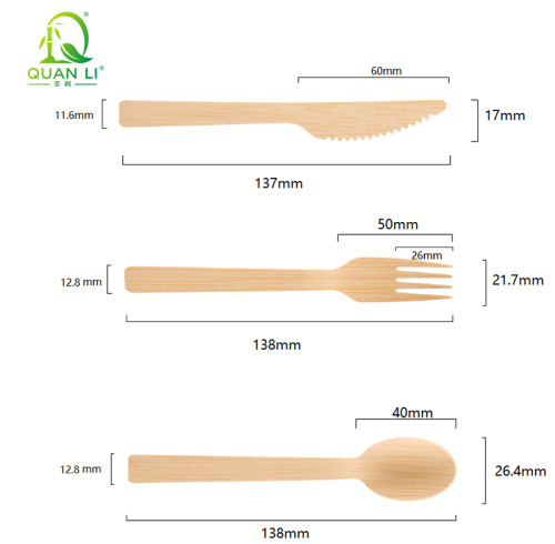 QL 14cm Bamboo Cutlery Wholesale | Disposable Bamboo Spoon Fork Knife