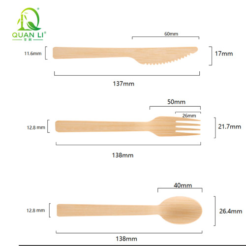 QL 14cm Bamboo Cutlery Wholesale | Disposable Bamboo Spoon Fork Knife