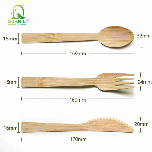 QL 17cm Bamboo Cutlery Wholesale | Eco-friendly Disposable Bamboo Spoon Fork Knife