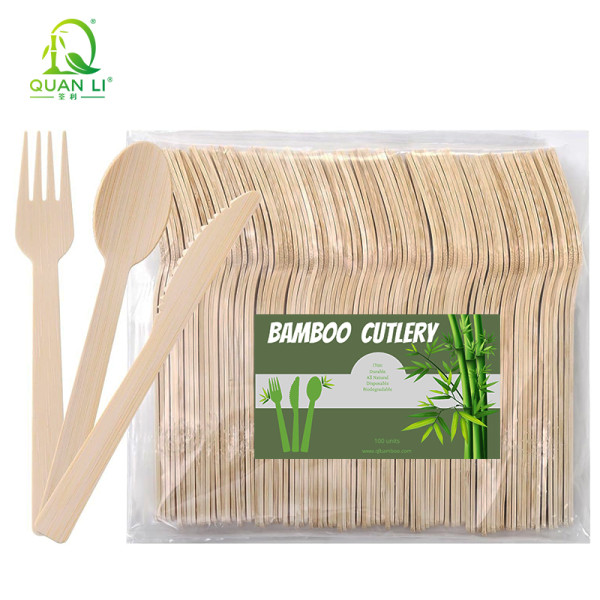 Premium 14cm Disposable Bamboo Tableware Set | Bulk Eco-Friendly Spoon, Fork & Knife