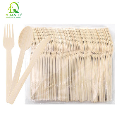QL 17cm Bamboo Cutlery Wholesale | Eco-friendly Disposable Bamboo Spoon Fork Knife