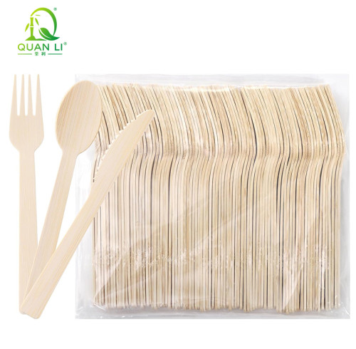 QL 17cm Bamboo Cutlery Wholesale | Eco-friendly Disposable Bamboo Spoon Fork Knife