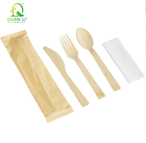 QL 14cm Bamboo Cutlery Set Wholesale | Disposable Bamboo Spoon Fork Knife Kit