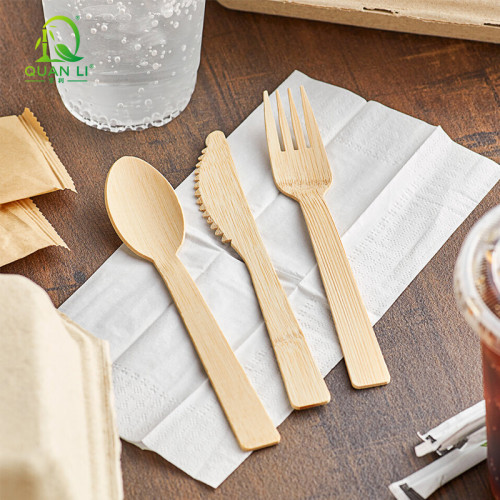 QL 14cm Bamboo Cutlery Set Wholesale | Disposable Bamboo Spoon Fork Knife Kit