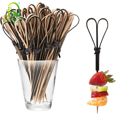 Heart Shaped Cocktail Picks Bamboo Skewers with Knot Party Supplies Wholesale