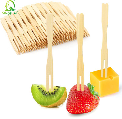 Mini Bamboo Forks 3.5 inch, Cocktail Forks Two Prongs Eco-Friendly Wholesale