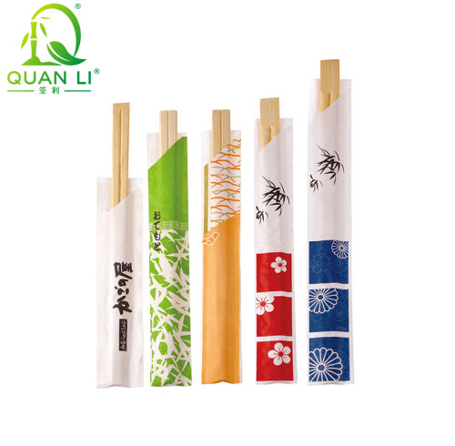 Disposable Bamboo Tensoge Chopsticks Natural Premium Custom Printing Paper Sleeve Wholesale Supplies