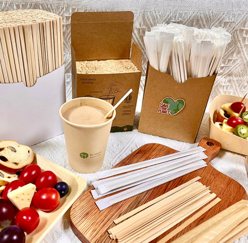Bamboo Coffee Sticks Factory Wholesale Price Individual Paper Wrapped Bamboo Coffee Stirrer