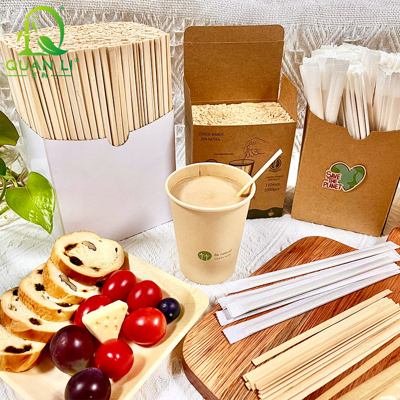 Bamboo coffee sticks OEM Logo and Package 