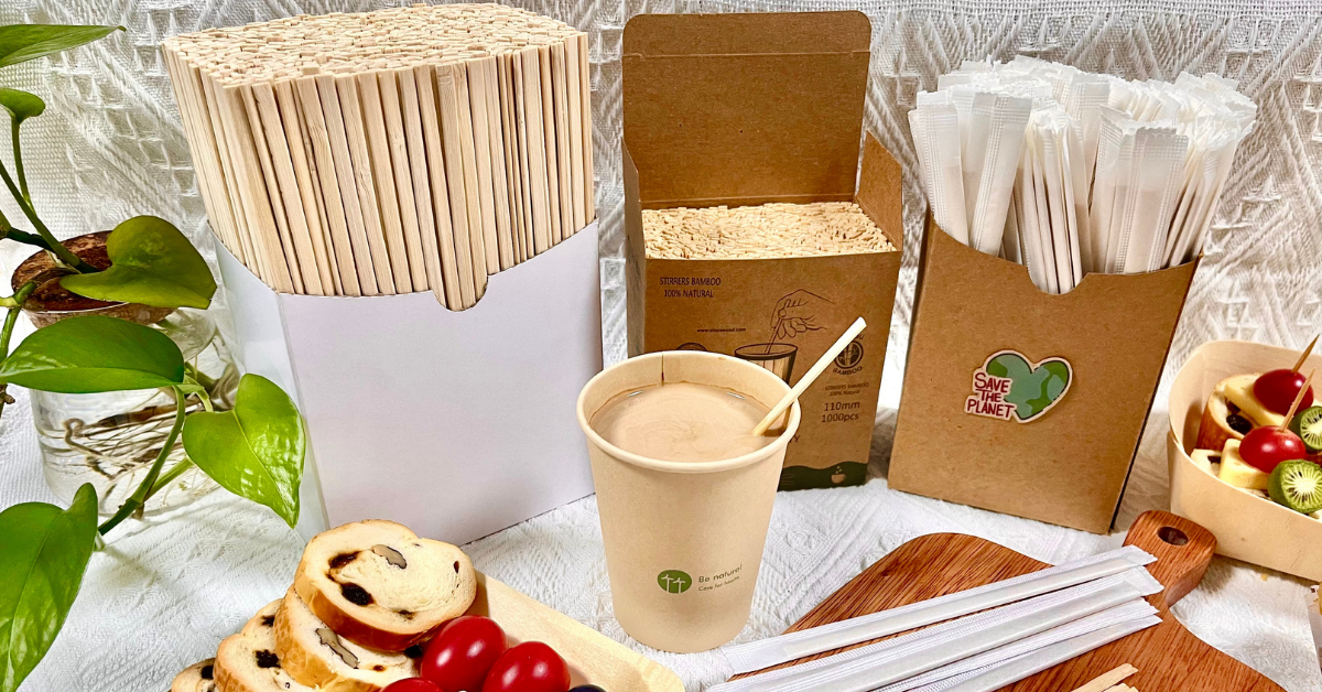 Bamboo stirrer in coffee