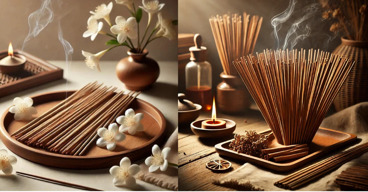 Burning bamboo incense stick