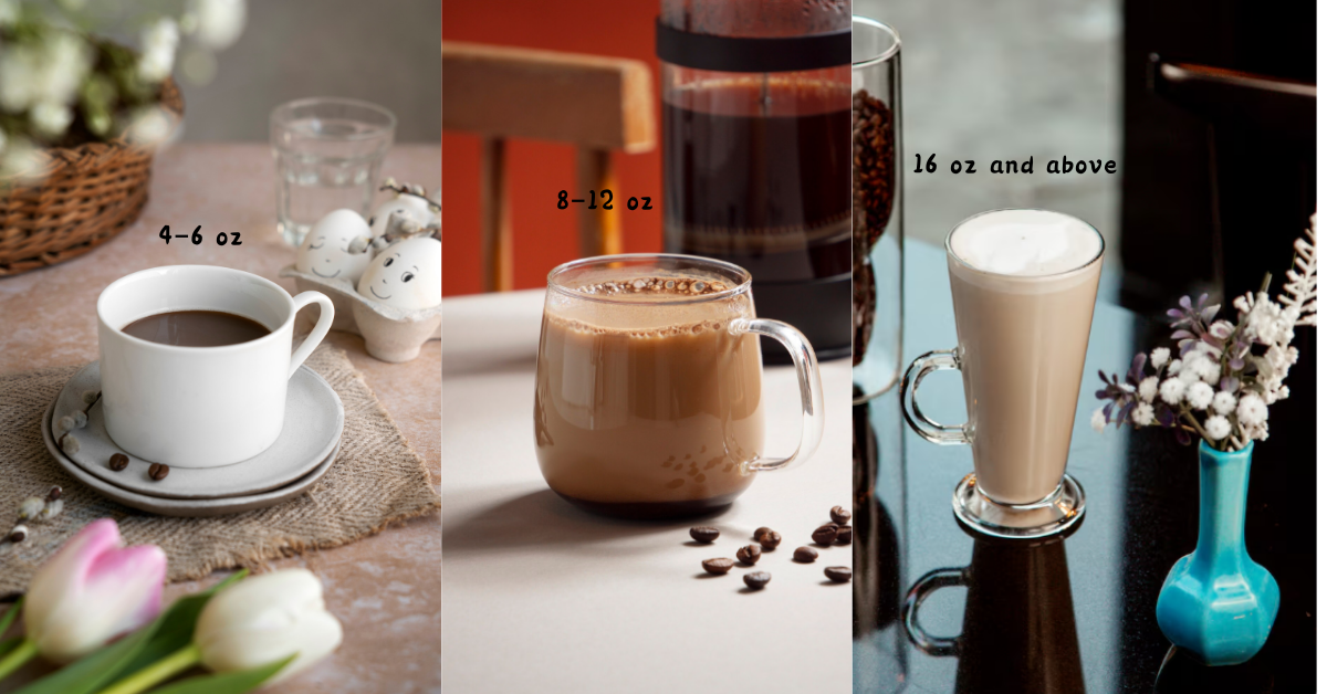 Different sizes of coffee cups