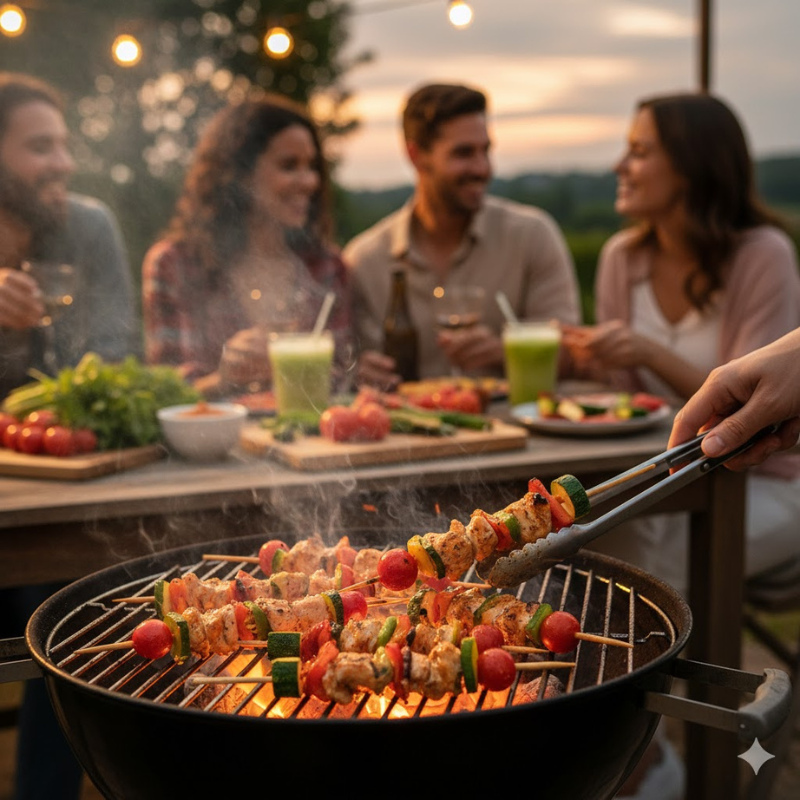 Eco-friendly BBQ skewers used for grilling meat and vegetable kebabs