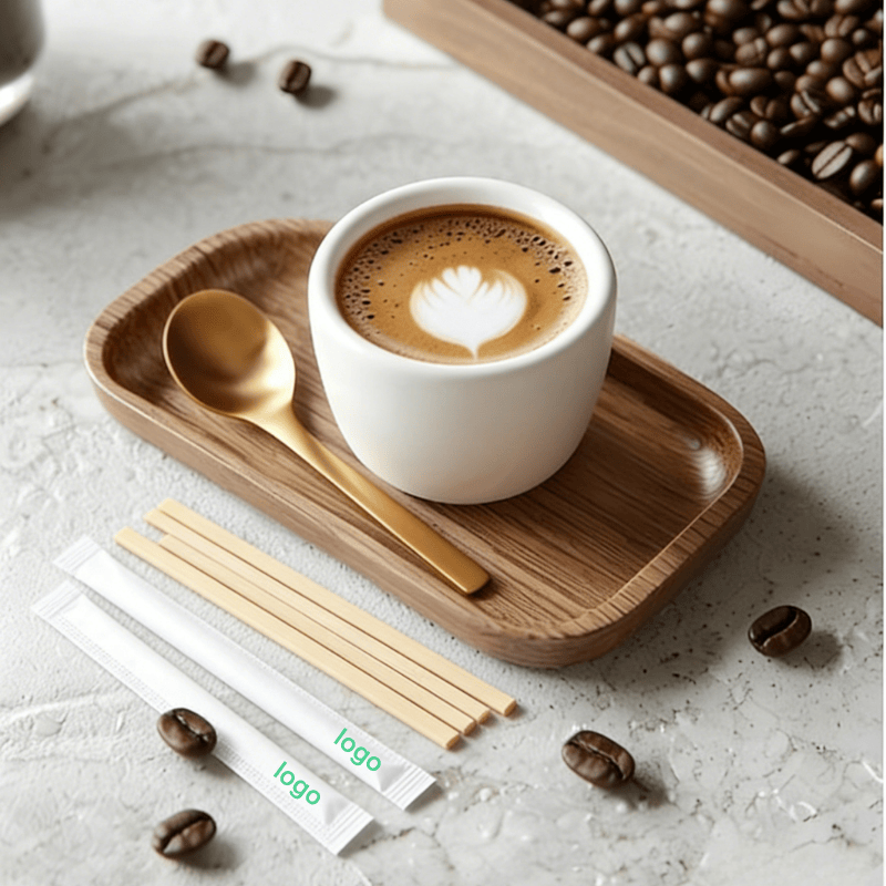 Custom logo printed paper sleeves for bamboo coffee stirrers