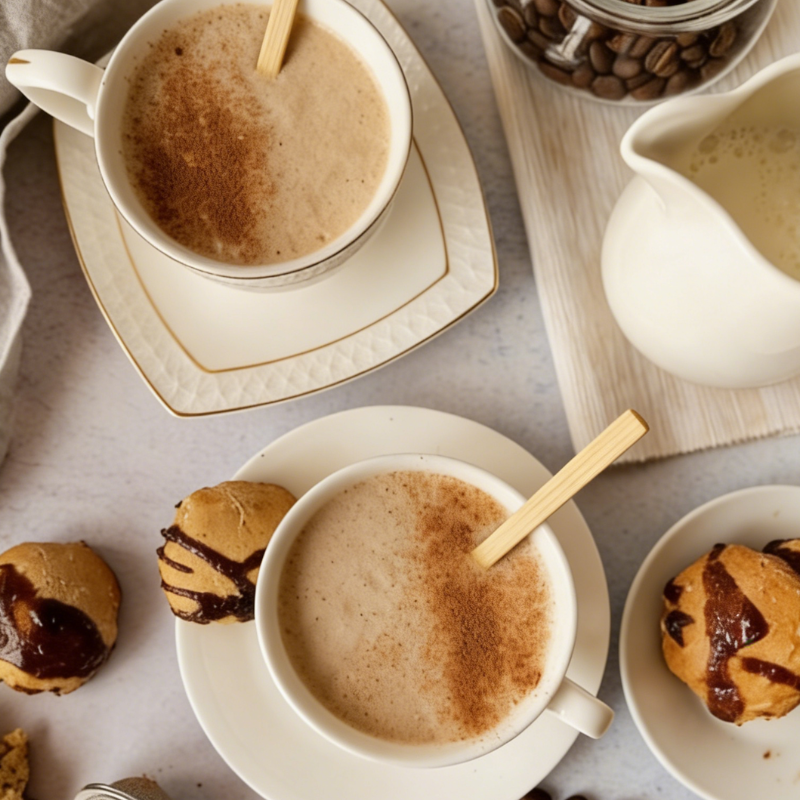 Two cinnamon coffees with bamboo stirrers