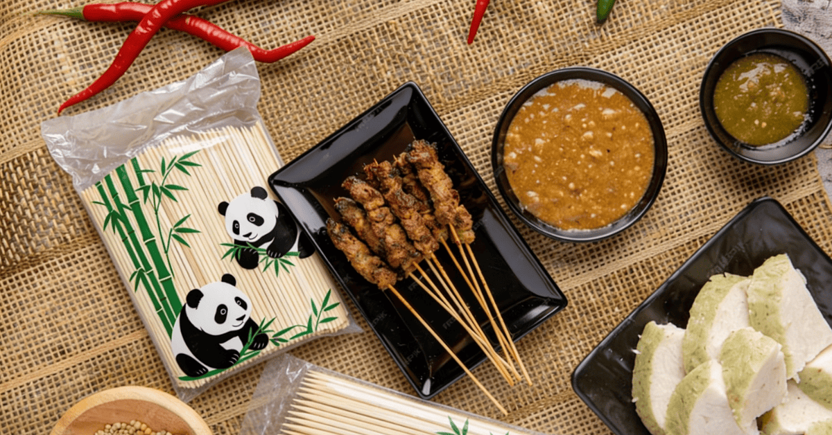 Premium bamboo skewers used for satay and grilling.