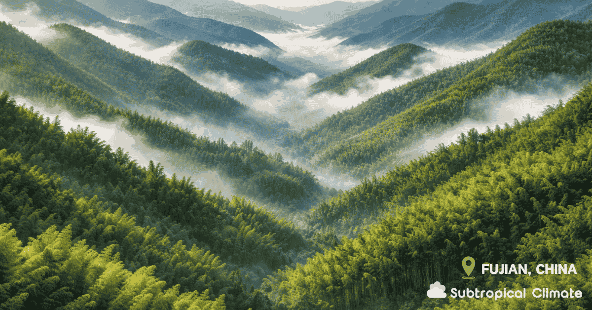 Aerial view of Moso bamboo mountains in Fujian