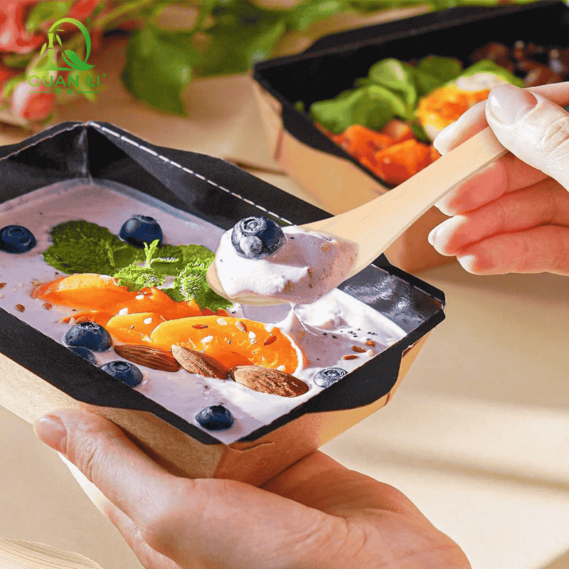 Disposable bamboo soup spoon for takeout yogurt