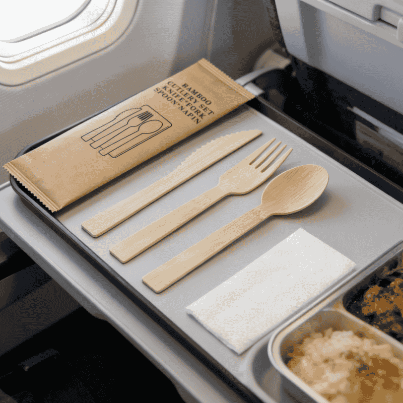 Hygienic wrapped bamboo cutlery kit for airline catering