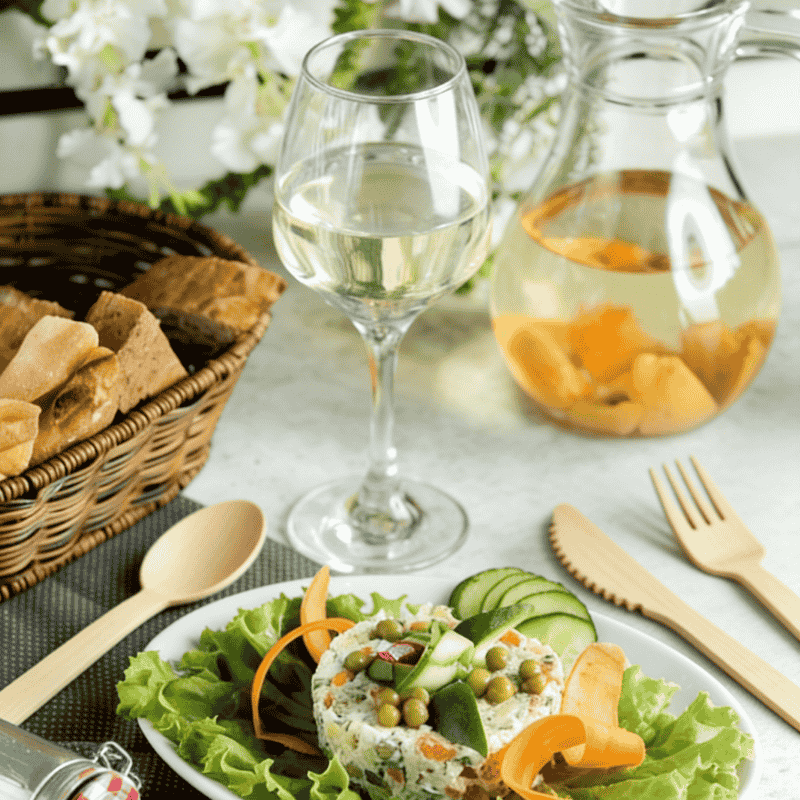 17cm disposable bamboo cutlery set with salad and wine