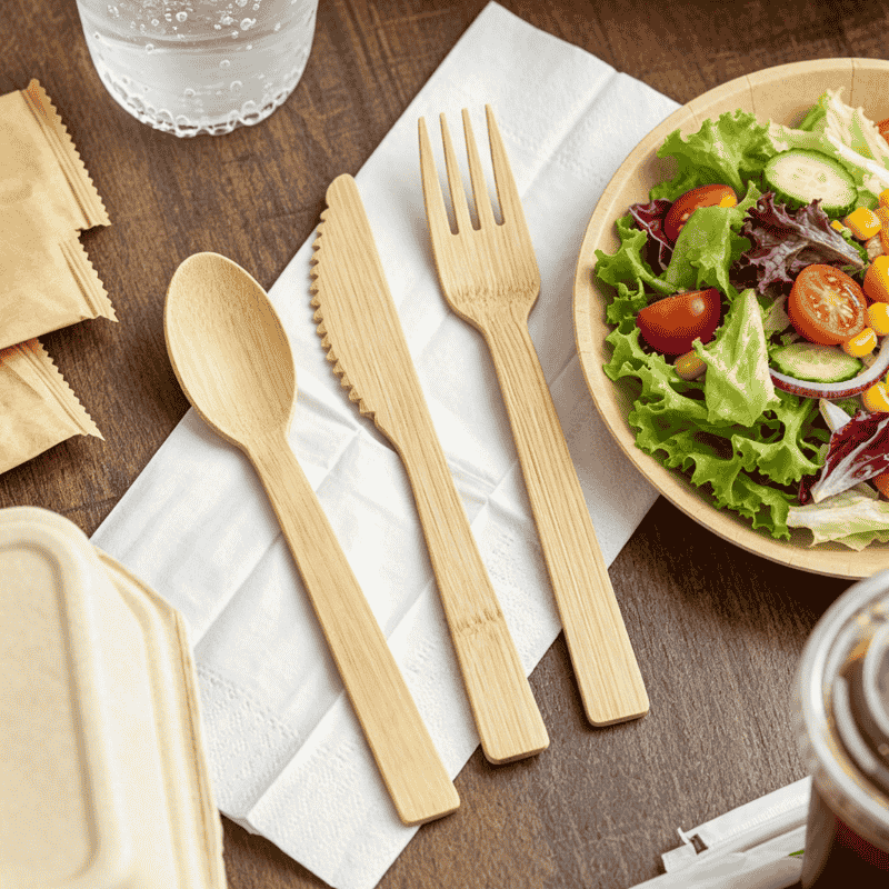 Eco-friendly bamboo utensils for takeout and catering