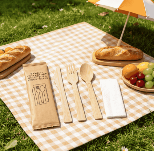 Wrapped 17cm Cutlery Set | Full-Size Bamboo Cutlery Kit 4 in 1