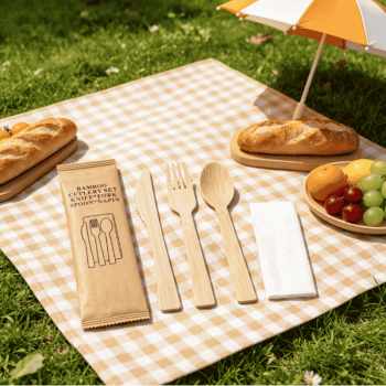 Wrapped 17cm Cutlery Set | Full-Size Bamboo Cutlery Kit 4 in 1