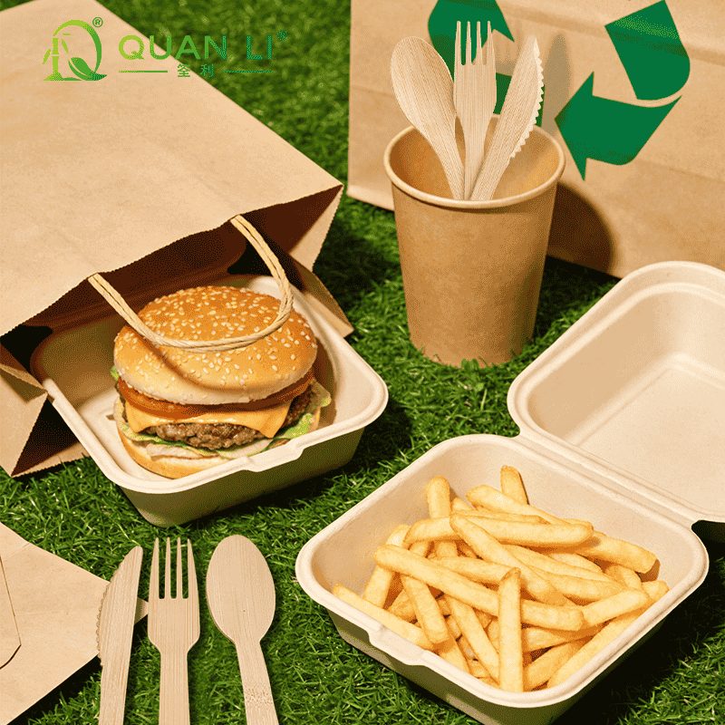 Wrapped 17cm bamboo cutlery set for eco-friendly takeout