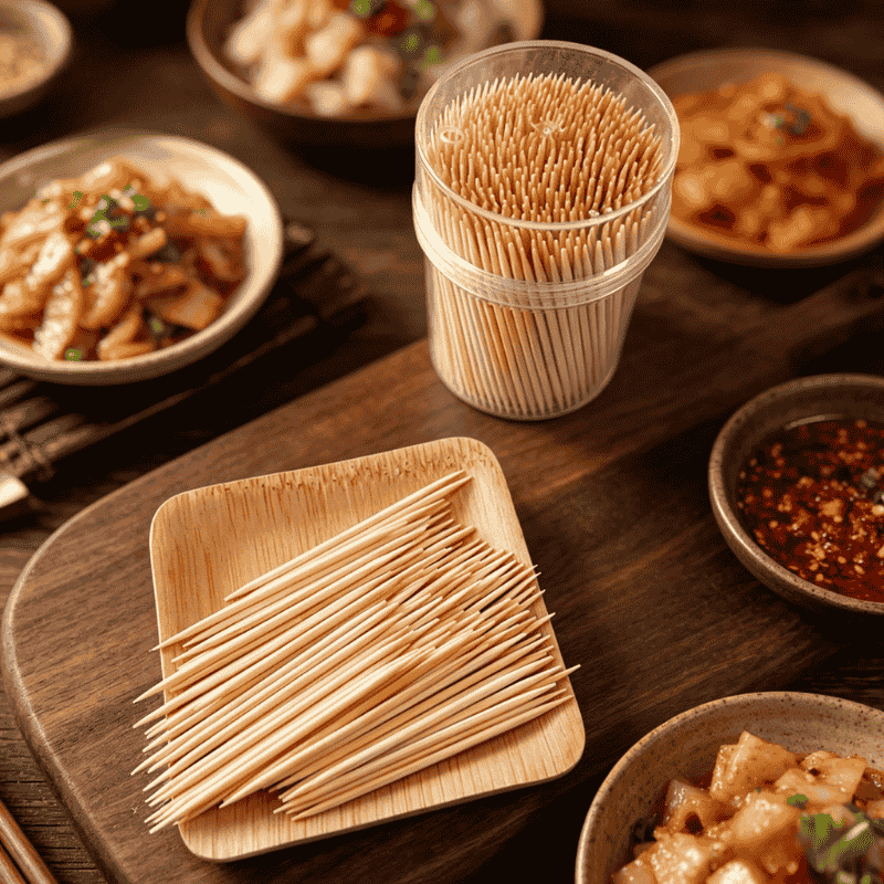 Bulk bamboo toothpicks in dispenser for restaurants