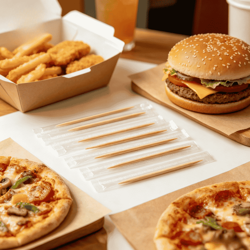 Hygienic cello wrapped toothpicks for dessert service