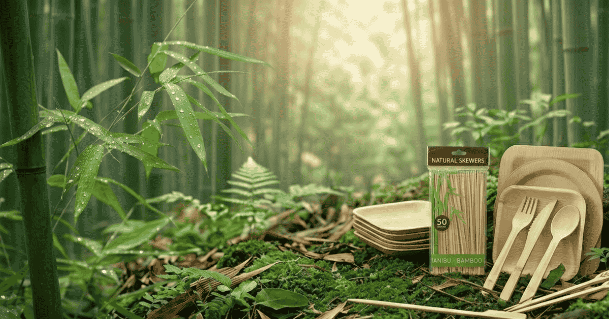 Eco-friendly bamboo skewers and disposable cutlery set