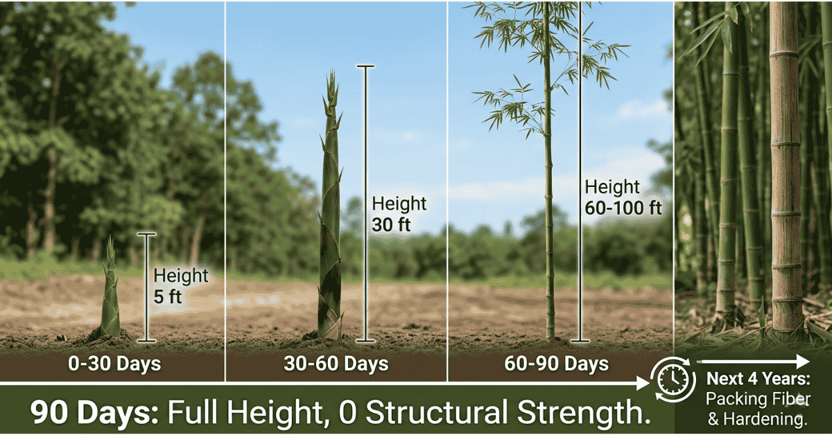Moso bamboo growth cycle from sprout to 90-day full height