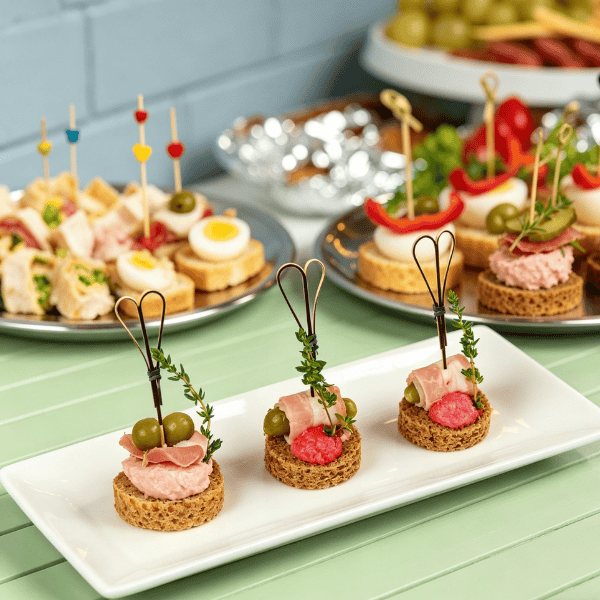 Elegant heart-shaped bamboo food picks for appetizers