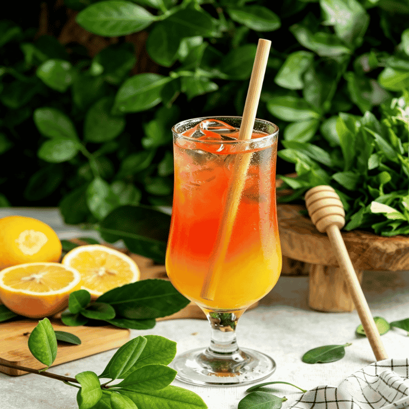 Natural bamboo straw in a tropical cocktail