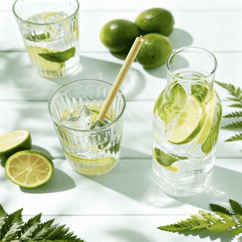 Eco-friendly bamboo sip straw in an iced beverage