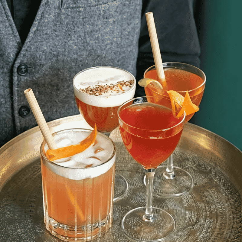 Professional bamboo straws served with assorted cocktails 