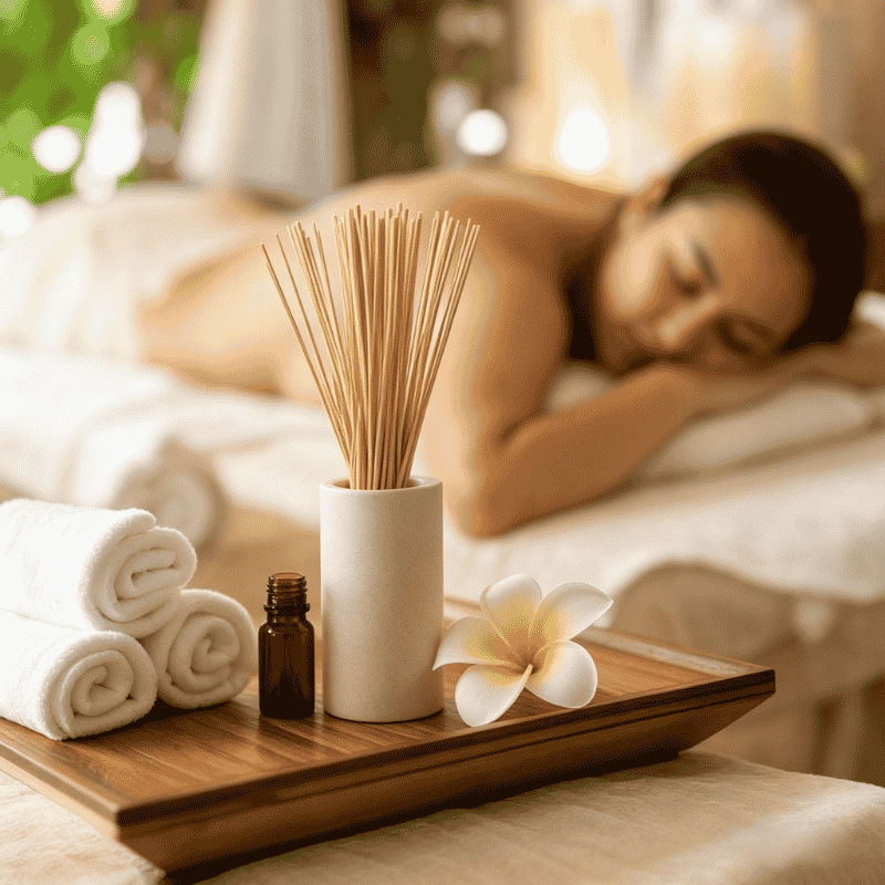 Bamboo sticks in a spa setting