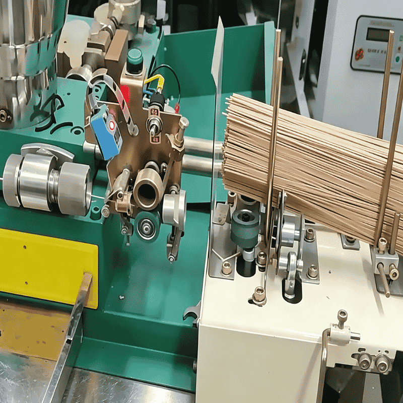 Coated incense sticks on machine