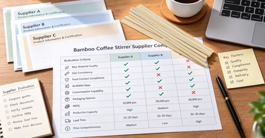 Bulk bamboo coffee stirrer production and warehousing supporting recurring, high-volume buyer orders
