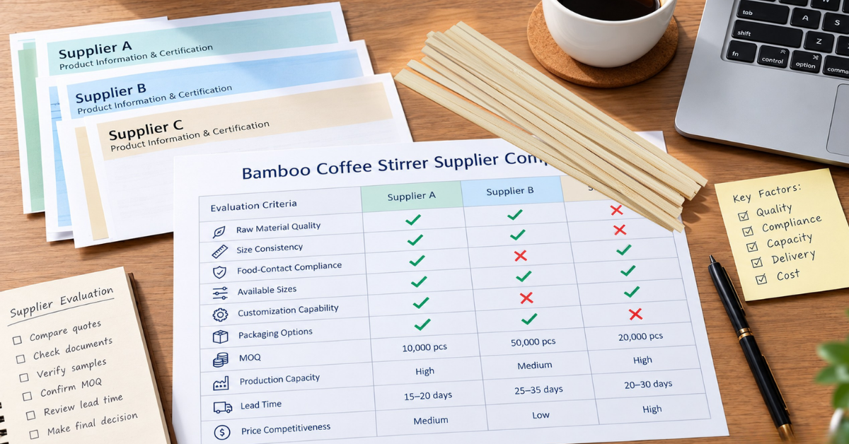 Bulk bamboo coffee stirrer production and warehousing supporting recurring, high-volume buyer orders