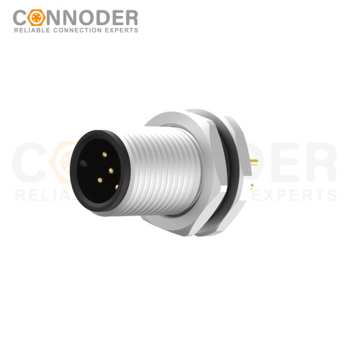 Wholesale M12 C Coded 4+PE Front Fastened Panel Mount Circular Connector For Pcb, M12 X 1.0, Straight