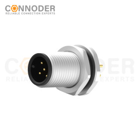 Wholesale M12 A Coded 5 Pin Front Fastened Panel Mount Circular Connector For Pcb, M12 X 1.0, Straight