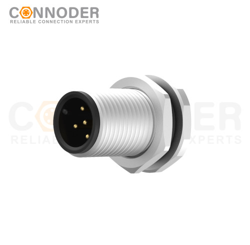 M12 Male Circular Connector-Panel Mount,Solder Connection,A code,M12x1.0, Front Fastened