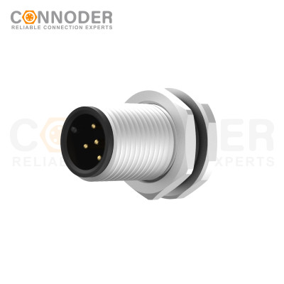 M12 Male Circular Connector-Panel Mount,Solder Connection,A code,M12x1.0, Front Fastened