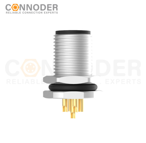 M12 Male Circular Connector-Panel Mount,Solder Connection,A code,M12x1.0, Front Fastened
